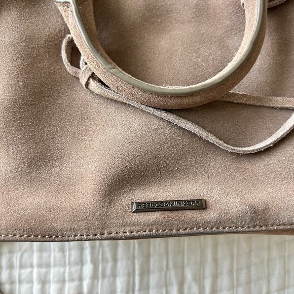Rebecca Minkoff Mini Regan Satchel Suede Leather Taupe Beige Crossbody Tote - Picture 8 of 13